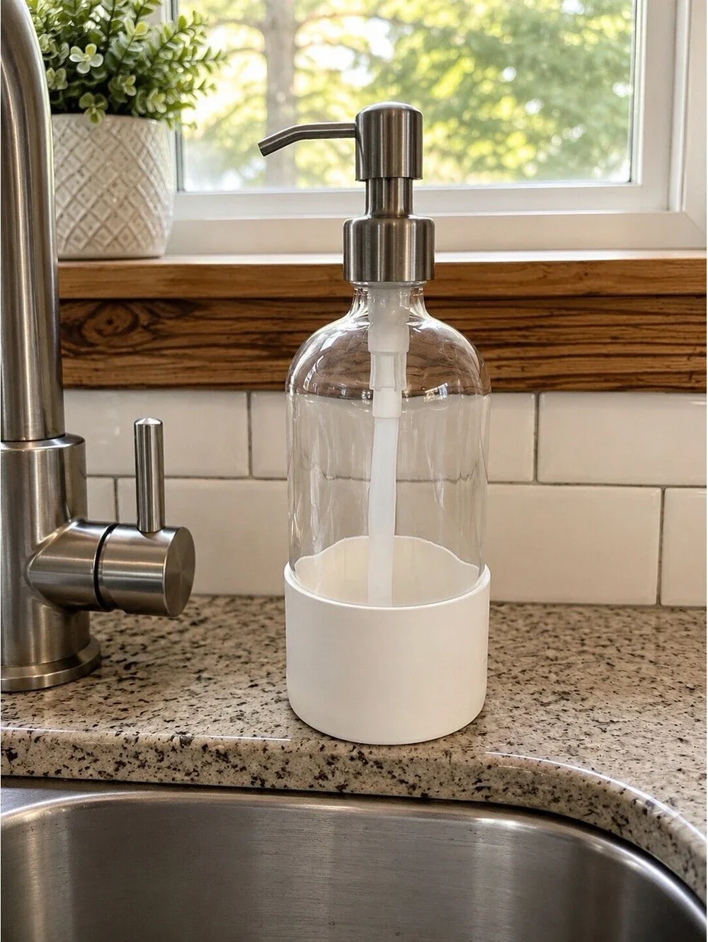 Glass Dish Soap Dispenser 16oz – Clear/White Silicone Grove Co. Reusable